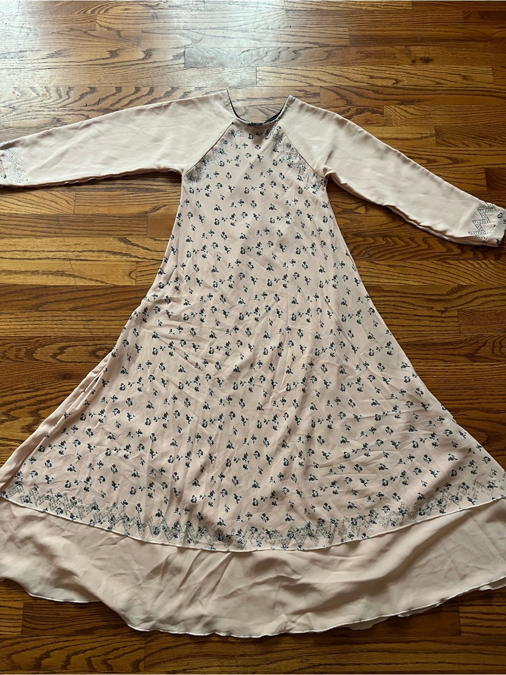 Pink Floral long dress with rhinestones
